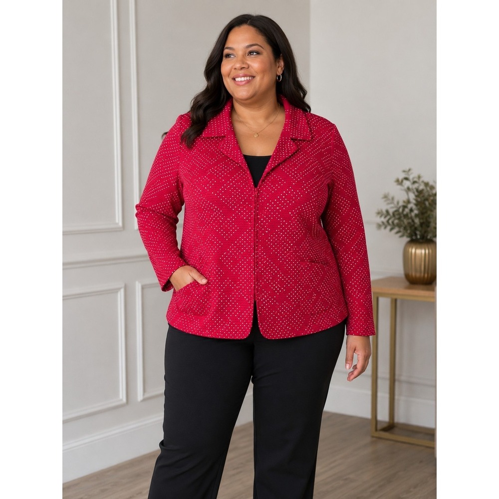 Nina McLemore Blazer Womens Sz 20 Red Stretch Career Office Textured USA‎ Jacket